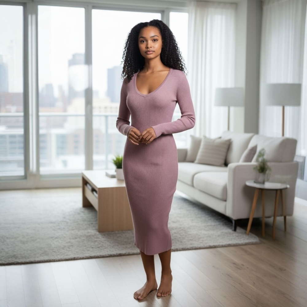 NWT Pink Ribbed Barbiecore Bodycon Midi Size XL Juniors/Women's Large 12-14 - Picture 2 of 16
